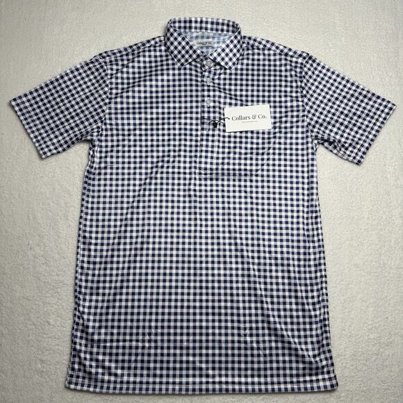 Collars and Co Men's Semi-Spread Collar Polo Size M Original Navy Gingham Preppy - Picture 2 of 8